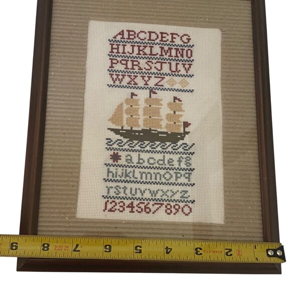 Sullins House Reproduction ABC Sampler Nautical Cross Stitch Clipper Ship Framed - Picture 4 of 6